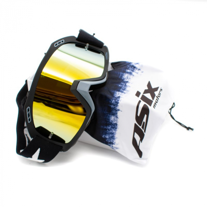 Ochelari cross/atv/enduro, Asix AS2, lentila galbena, culoare rama negru/gri mat [3]