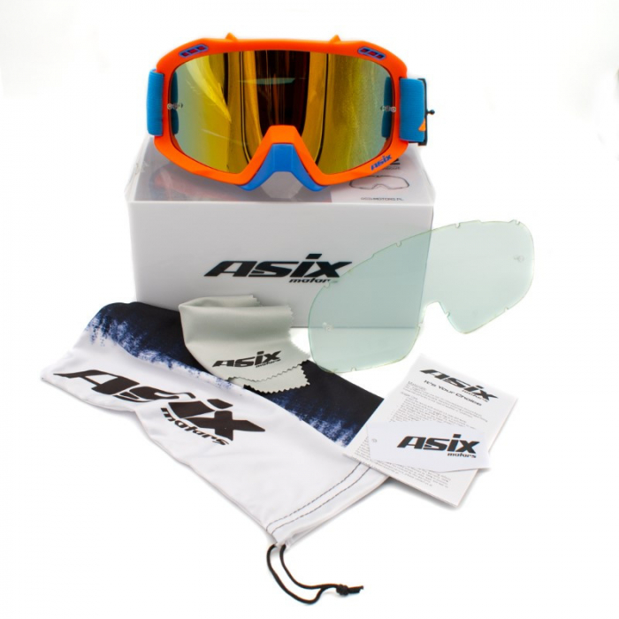 Ochelari cross/atv/enduro, Asix AS2, lentila galbena, culoare rama portocaliu/albastru mat [2]