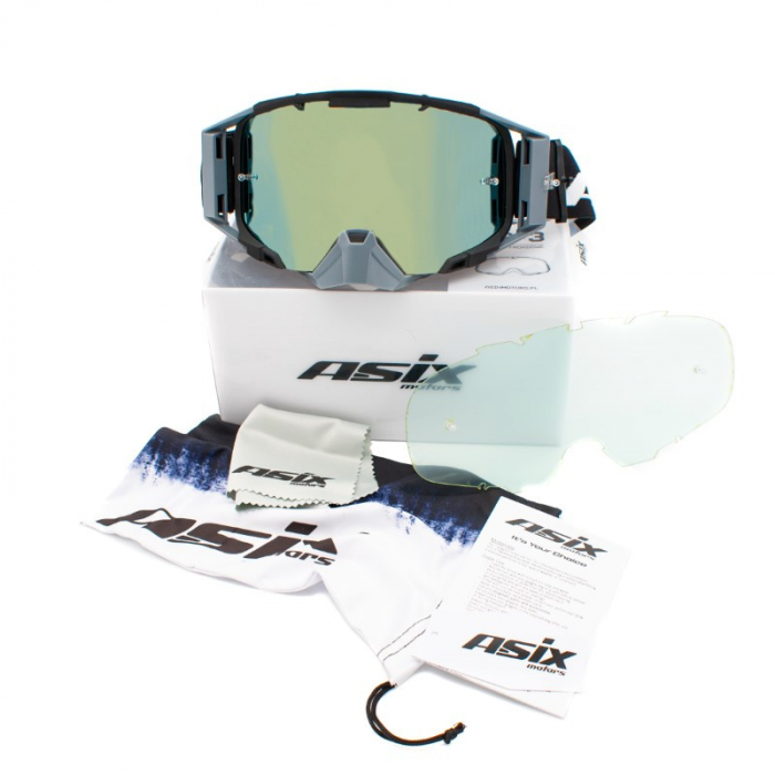 Ochelari cross/atv/enduro, Asix AS3, lentila albastra, culoare rama gri/negru mat [2]