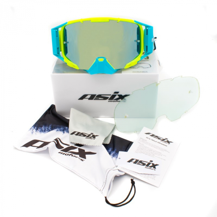 Ochelari cross/atv/enduro, Asix AS3, lentila albastra, culoare rama lime/albastru mat [2]