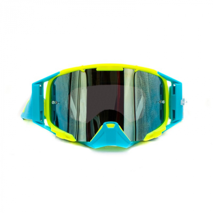 Ochelari cross/atv/enduro, Asix AS3, lentila albastra, culoare rama lime/albastru mat [3]