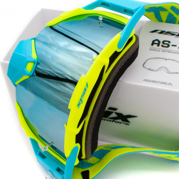 Ochelari cross/atv/enduro, Asix AS3, lentila albastra, culoare rama lime/albastru mat [4]