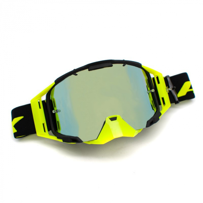 Ochelari cross atv enduro, Asix AS3, lentila albastra, culoare rama lime negru mat