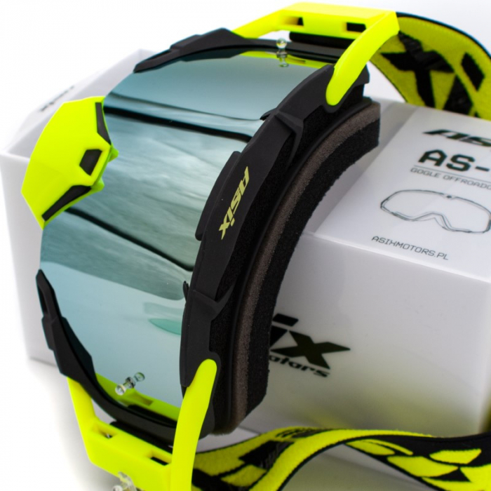 Ochelari cross/atv/enduro, Asix AS3, lentila albastra, culoare rama lime/negru mat [3]