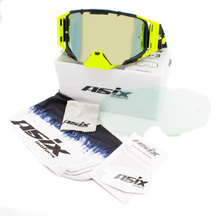 Ochelari cross/atv/enduro, Asix AS3, lentila albastra, culoare rama lime/negru mat [2]