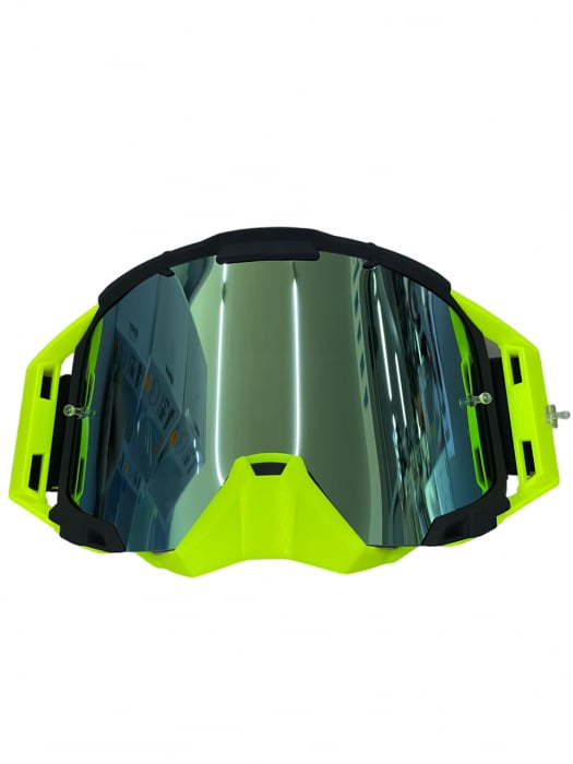 Ochelari cross atv enduro, Asix AS3, lentila albastra, culoare rama lime negru mat