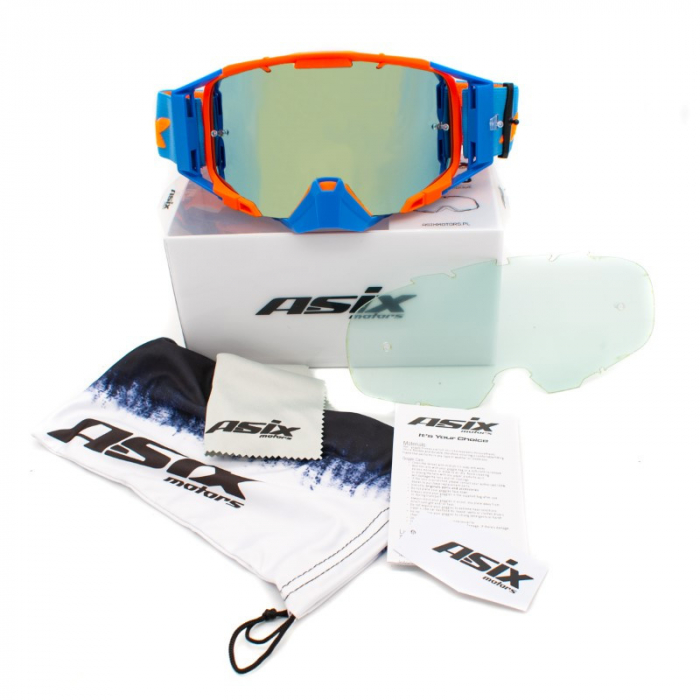 Ochelari cross/atv/enduro, Asix AS3, lentila albastra, culoare rama portocaliu/albastru mat [2]