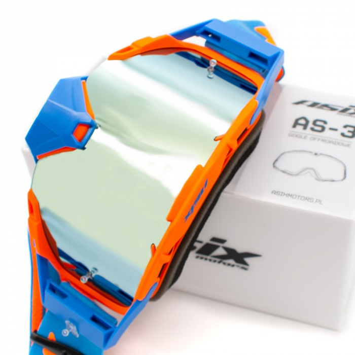 Ochelari cross/atv/enduro, Asix AS3, lentila albastra, culoare rama portocaliu/albastru mat [3]