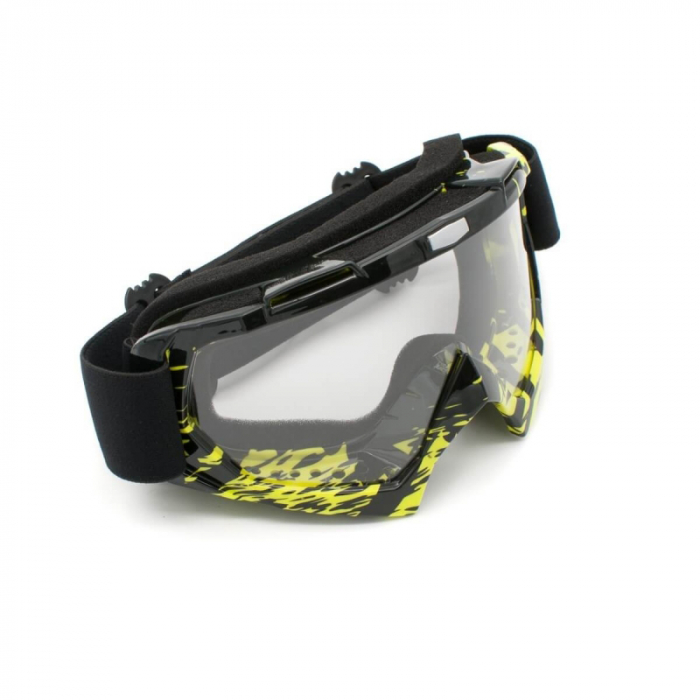 Ochelari cross atv enduro, XTR, lentila transparenta, culoare rama negru galben