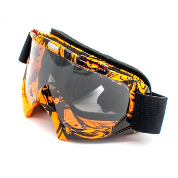 Ochelari cross atv enduro, XTR, lentila transparenta, culoare rama portocaliu negru