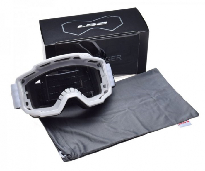 Ochelari cross enduro atv LS2, lentila transparenta, culoare alb