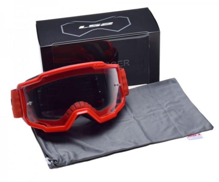 Ochelari cross enduro atv LS2, lentila transparenta, culoare rosu