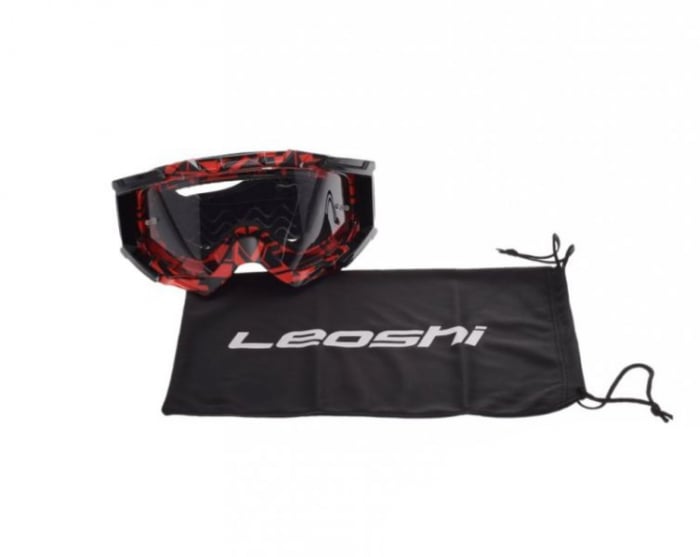 Ochelari enduro cross atv Leoshi, sticla clara, culoare rosu negru