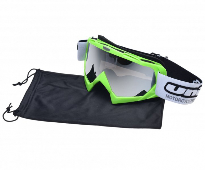 Ochelari motocross atv enduro Unit, culoare rama lime, lentila fumurie oglinda