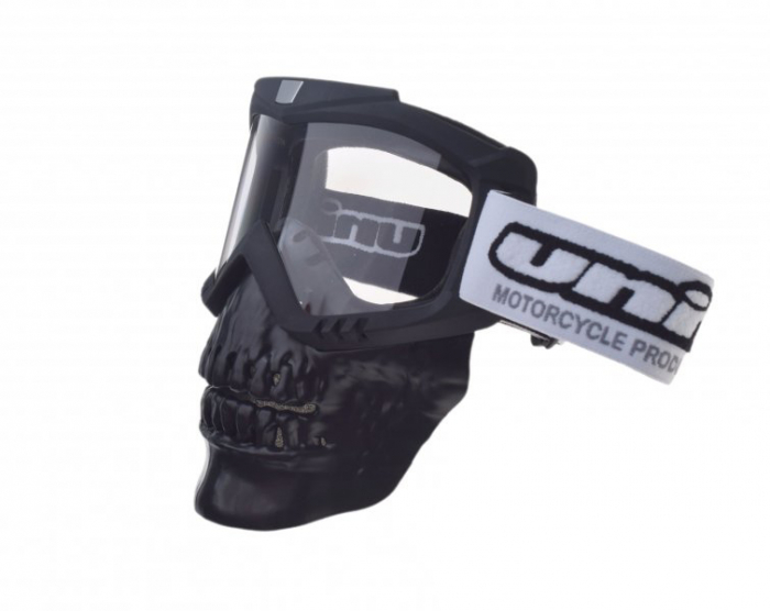 Ochelari motocross atv enduro Unit, model masca craniu, culoare rama negru, lentila transparenta