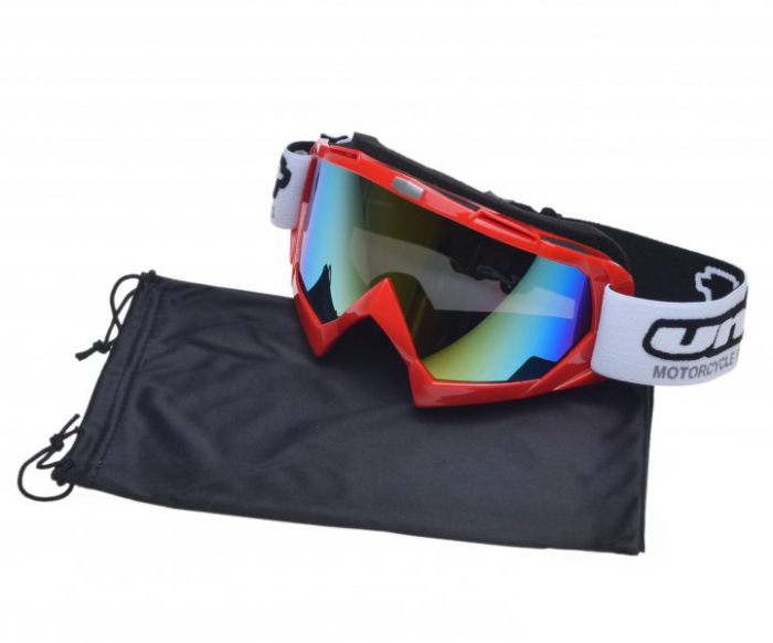 Ochelari motocross atv enduro Unit, culoare rama rosu, lentila fumurie colorata