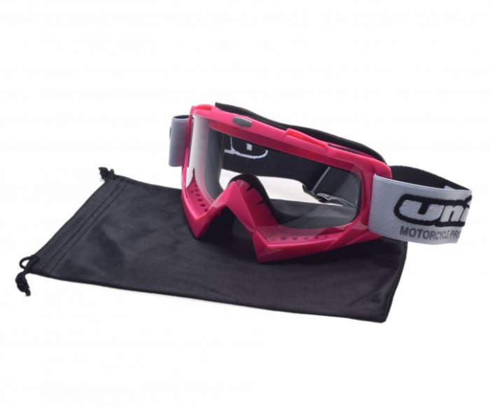 Ochelari motocross atv enduro Unit, culoare rama roz, lentila transparenta
