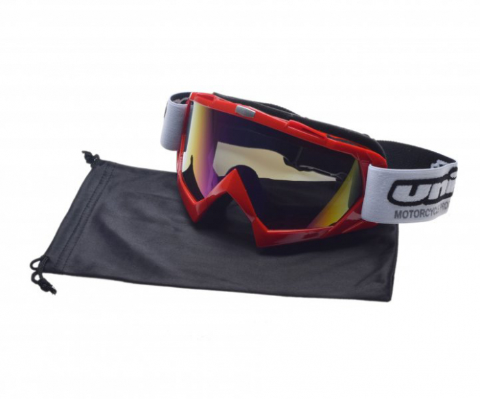 Ochelari motocross atv enduro Unit, culoare rama rosu, lentila fumurie curcubeu
