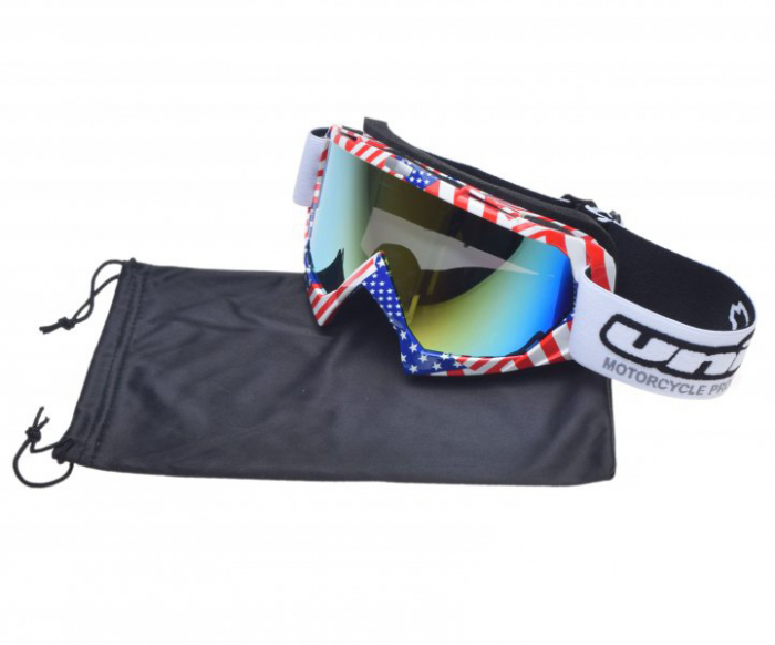Ochelari motocross atv enduro Unit, culoare rama USA, lentila fumurie curcubeu
