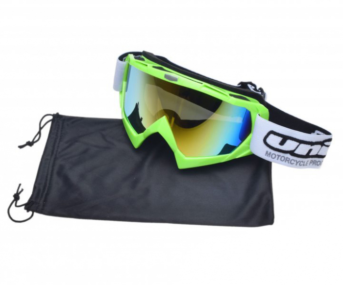 Ochelari motocross atv enduro Unit, culoare rama lime, lentila fumurie curcubeu