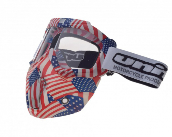 Ochelari motocross atv enduro Unit, model masca, culoare rama USA, lentila clara