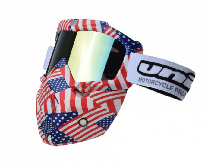 Ochelari motocross atv enduro Unit, model masca, culoare rama USA, lentila oglinda