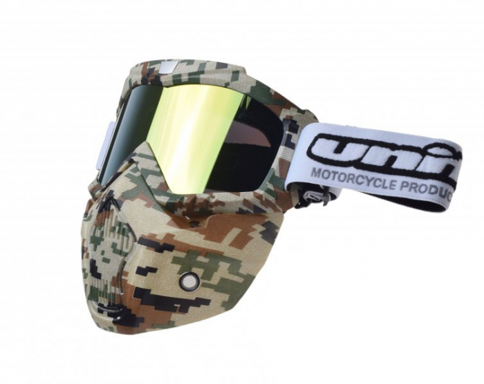 Ochelari motocross atv enduro Unit, model masca, culoare rama army desert, lentila oglinda