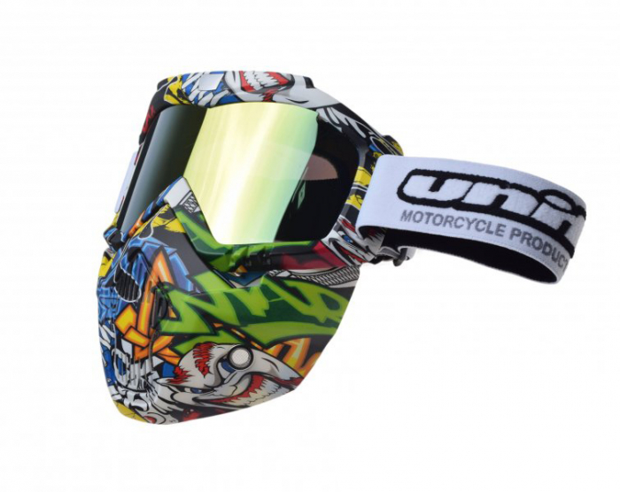 Ochelari motocross atv enduro Unit, model masca, culoare rama multicolor, lentila oglinda