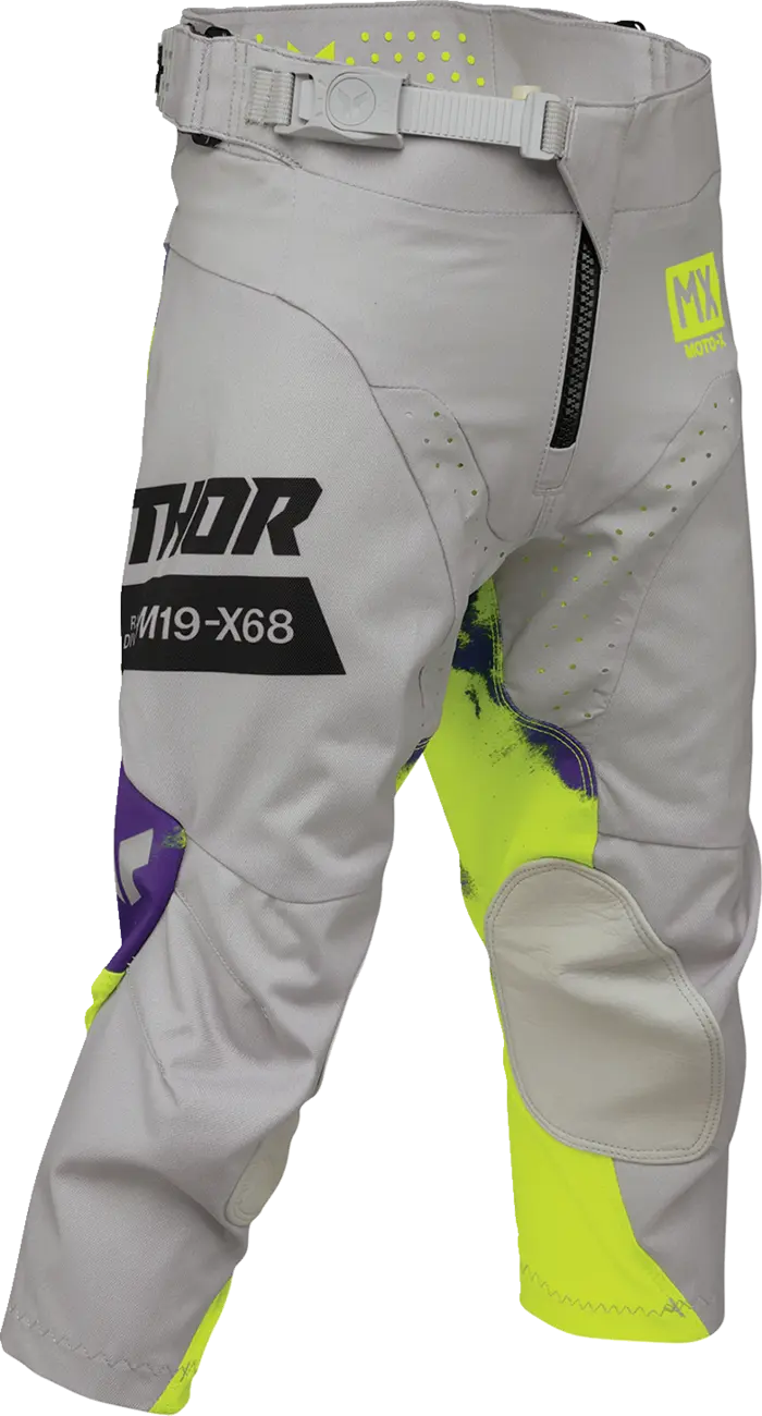Pantaloni atv cross copii Thor Launchmode Bleach, culoare gri verde fluo, marime 22
