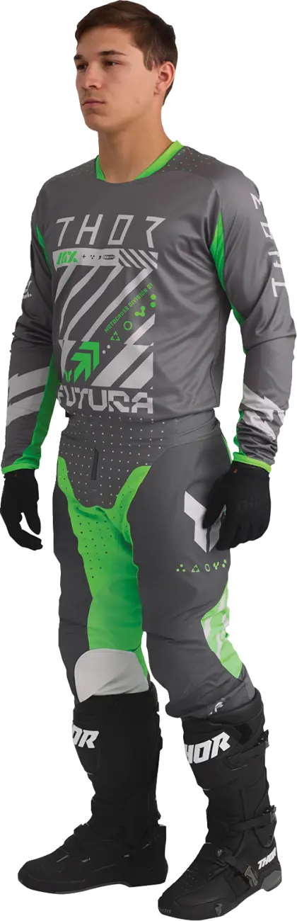Pantaloni atv/cross Thor Launchmode Futura, culoare gri/verde, marime 44 [5]