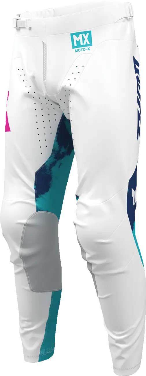 Pantaloni atv cross Thor Launchmode Bleach, culoare alb turcoaz, marime 38 Echipamente