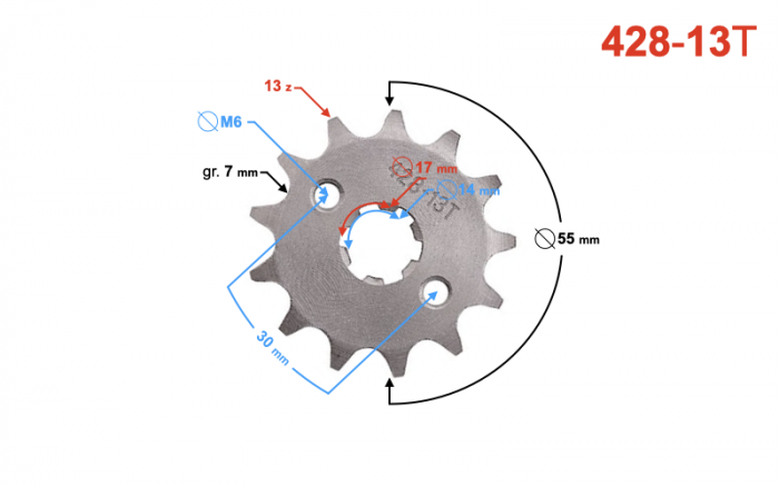 Pinion fata 13 dinti, pas 428, atv / moto, pentru siguranta [2]
