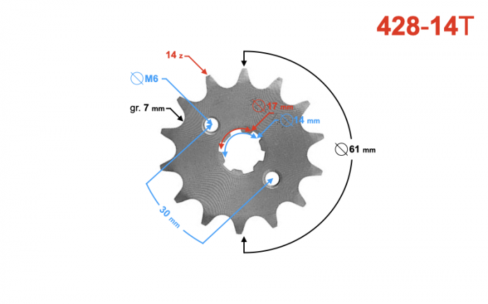 Pinion fata 14 dinti, pas 428, atv / moto, pentru siguranta [2]
