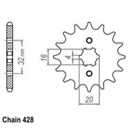 Pinion fata Yamaha YZF125R-MT125, 2015-2017, 14 dinti, pas 428, SunStar