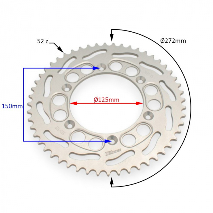 Pinion spate cross Axis 300cc, din aluminiu, 52z, Boost Parts Racing, culoare argintiu [2]