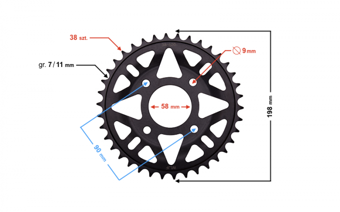 Pinion spate 38 dinti, tip lant 520, pentru Hyper 125 [2]