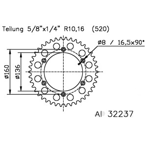 Pinion spate aluminiu, 48 dinti, pas 520, argintiu [2]