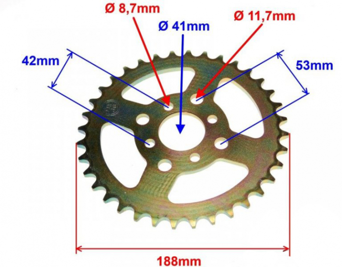 Pinion spate transmisie 36z, pas520, ATV 250cc, latime 6mm [2]