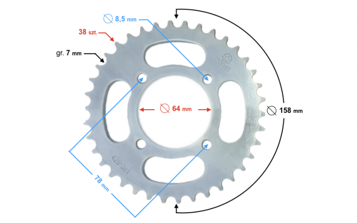 Pinion spate transmisie 38 dinti, pas 428 [2]