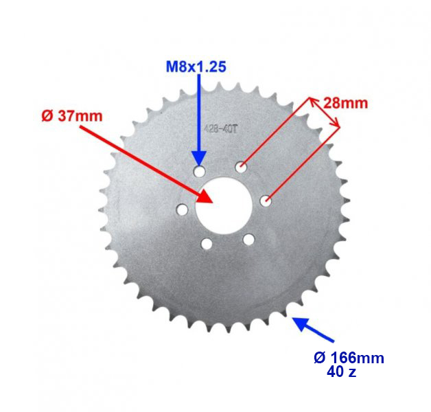 Pinion spate transmisie 40z, pas 428, ATV 200, latime 7mm [2]