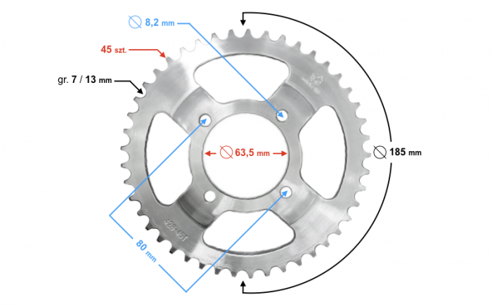 Pinion spate transmisie 45 dinti, pas 428 [2]