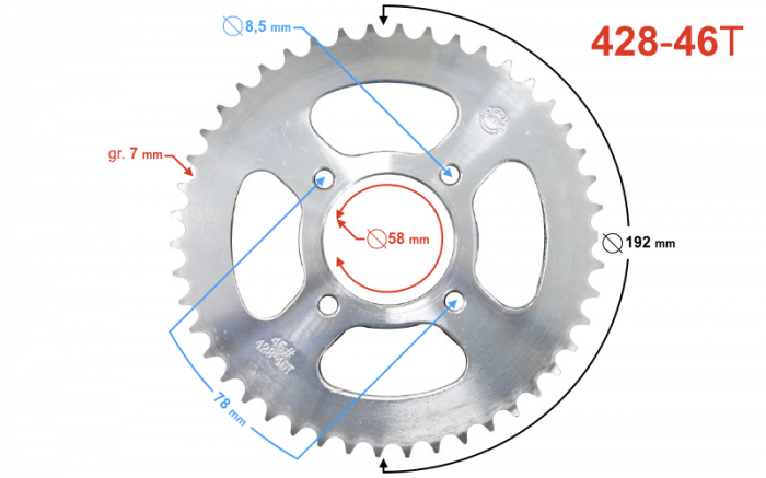 Pinion spate transmisie 46 dinti, pas 428, Barton FR2 [2]
