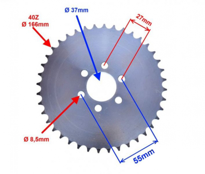 Pinion spate transmisie atv, 40 dinti, pas 428, latime 7mm [2]