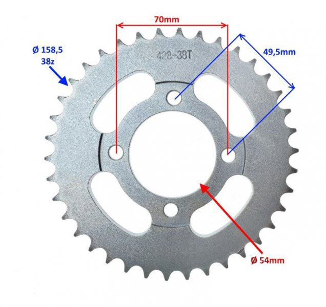 Pinion spate transmisie moto/atv, 38 dinti, pas 428, grosime 7mm [2]