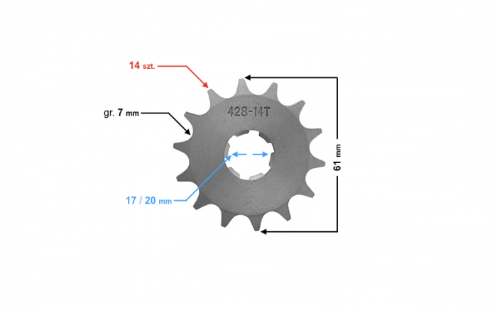 Pinion transmisie fata Moretti 14/428 WSK125 [3]