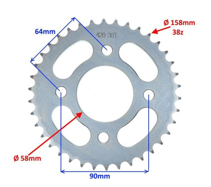 Pinion transmisie spate, 38dinti, pas 428 Romet R125/R150 [2]