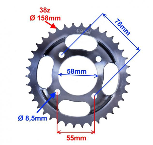 Pinion transmisie spate moto/atv, 38 dinti, pas 428 [2]