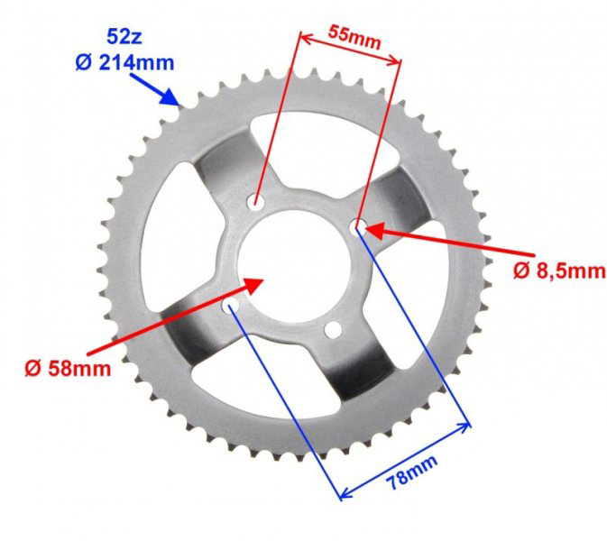 Pinion transmisie spate moto/atv, 52 dinti, pas 428 [2]