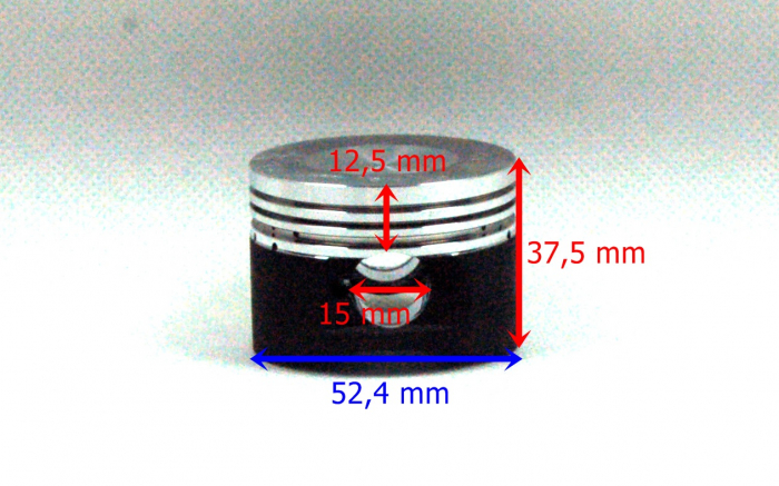 Piston si segmenti 125cc, 4T, diametru 52.4, bolt 15 mm, inaltime 37 mm [2]