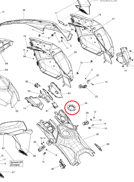 Piulita consola Ski-Doo Summit X 800RETEC XM-154, 2015